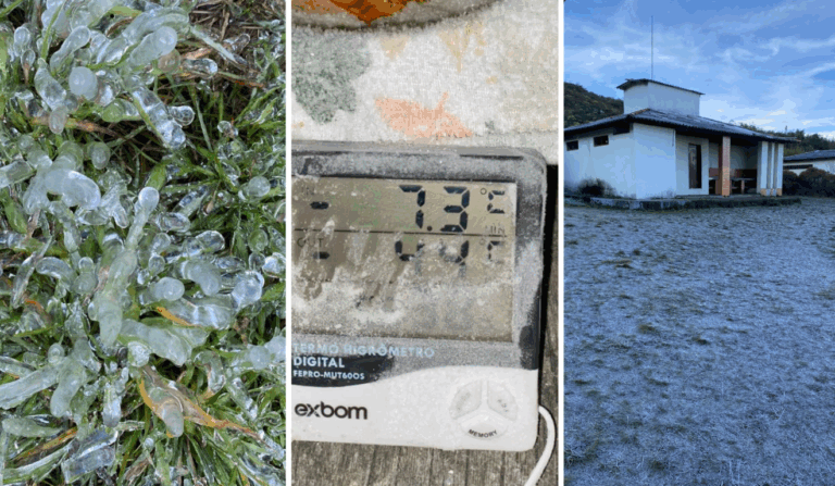 Frio extremo surpreende os capixabas com geada, cachoeira congelada e -7°C