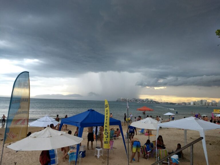 Previsão de chuva com alerta de tempestade e ondas fortes no ES